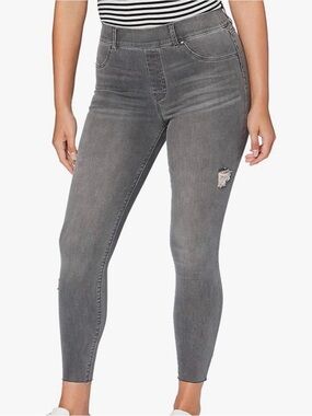 SPANX Grey High-Rise Skinny Jeans with Distressed Detail